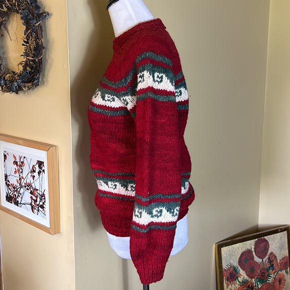 Vintage HandKnit ONE OF A KIND Size Medium 100% Wool Crewneck SKI Nordic Bolivia - Picture 7 of 12